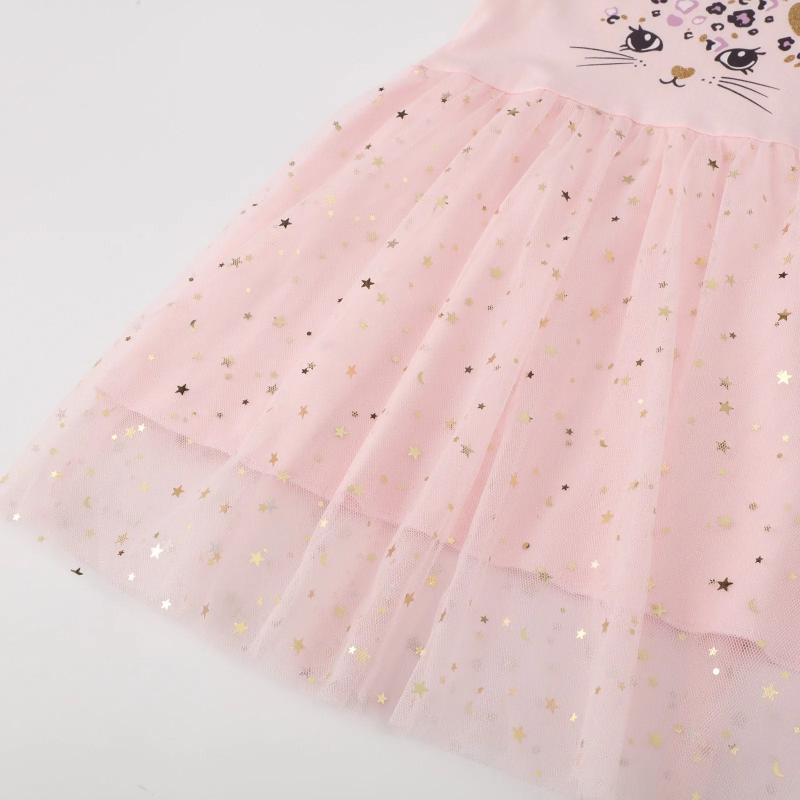 Little Princess Cat Pattern Pink Short Sleeve Summer Dress