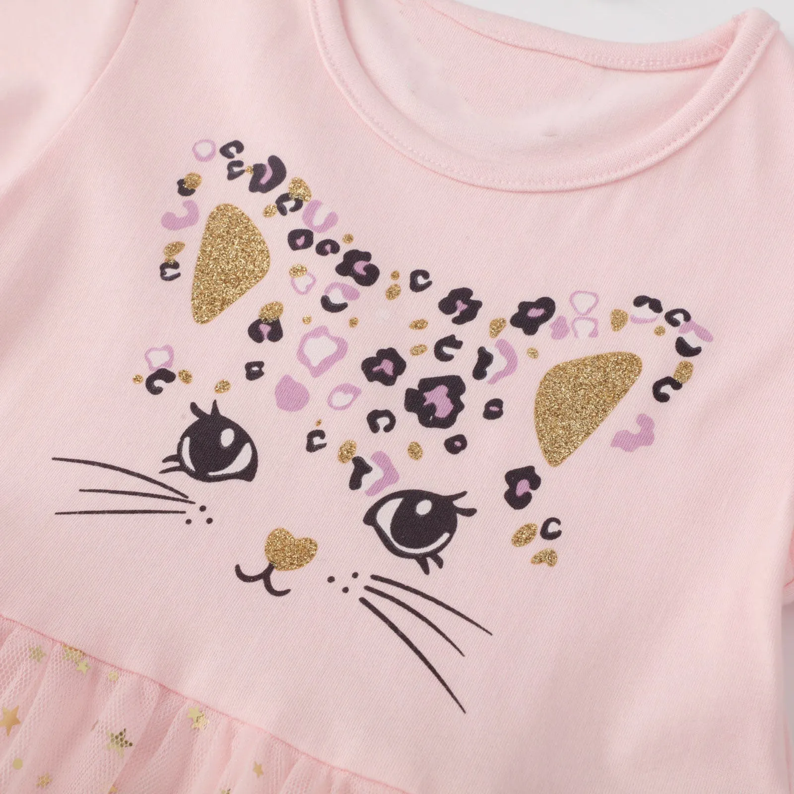 Little Princess Cat Pattern Pink Short Sleeve Summer Dress