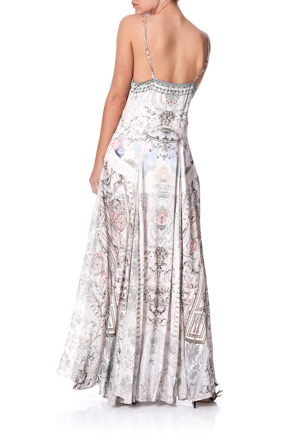 LONG SLIP DRESS WITH GODETS CRYSTAL CASTLE