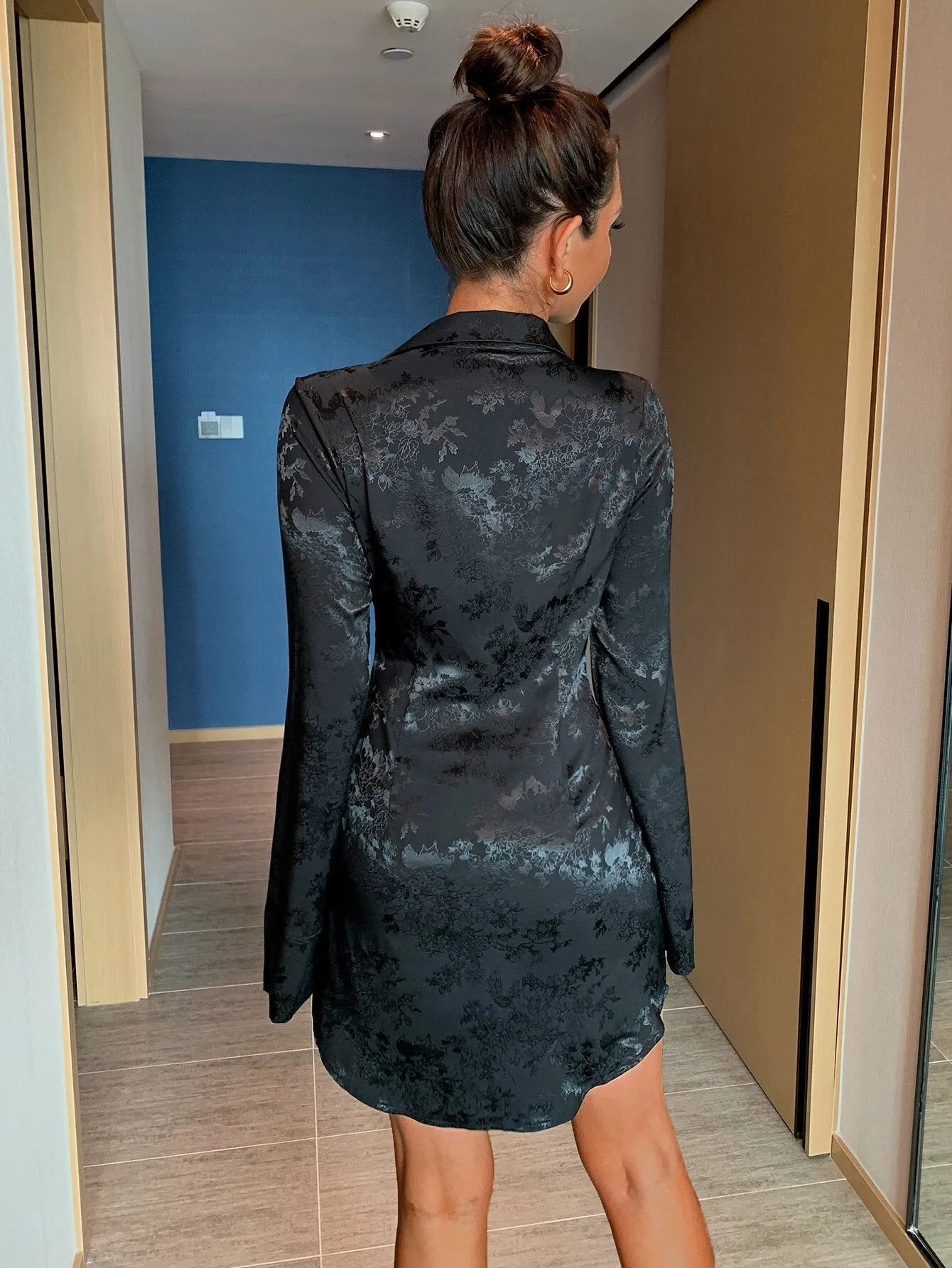 Mari Long Sleeve Floral Jacquard Dress