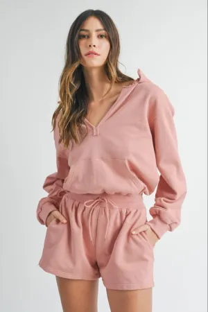 Mauve French Terry Hooded Romper