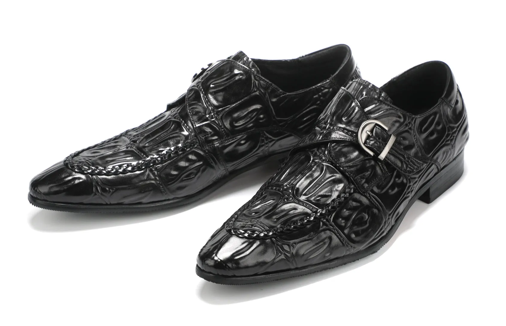 Men's Alligator Buckle Slip On Leather Loafers