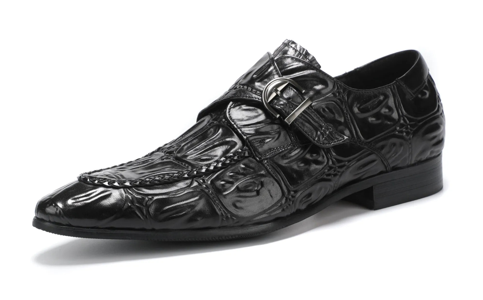 Men's Alligator Buckle Slip On Leather Loafers