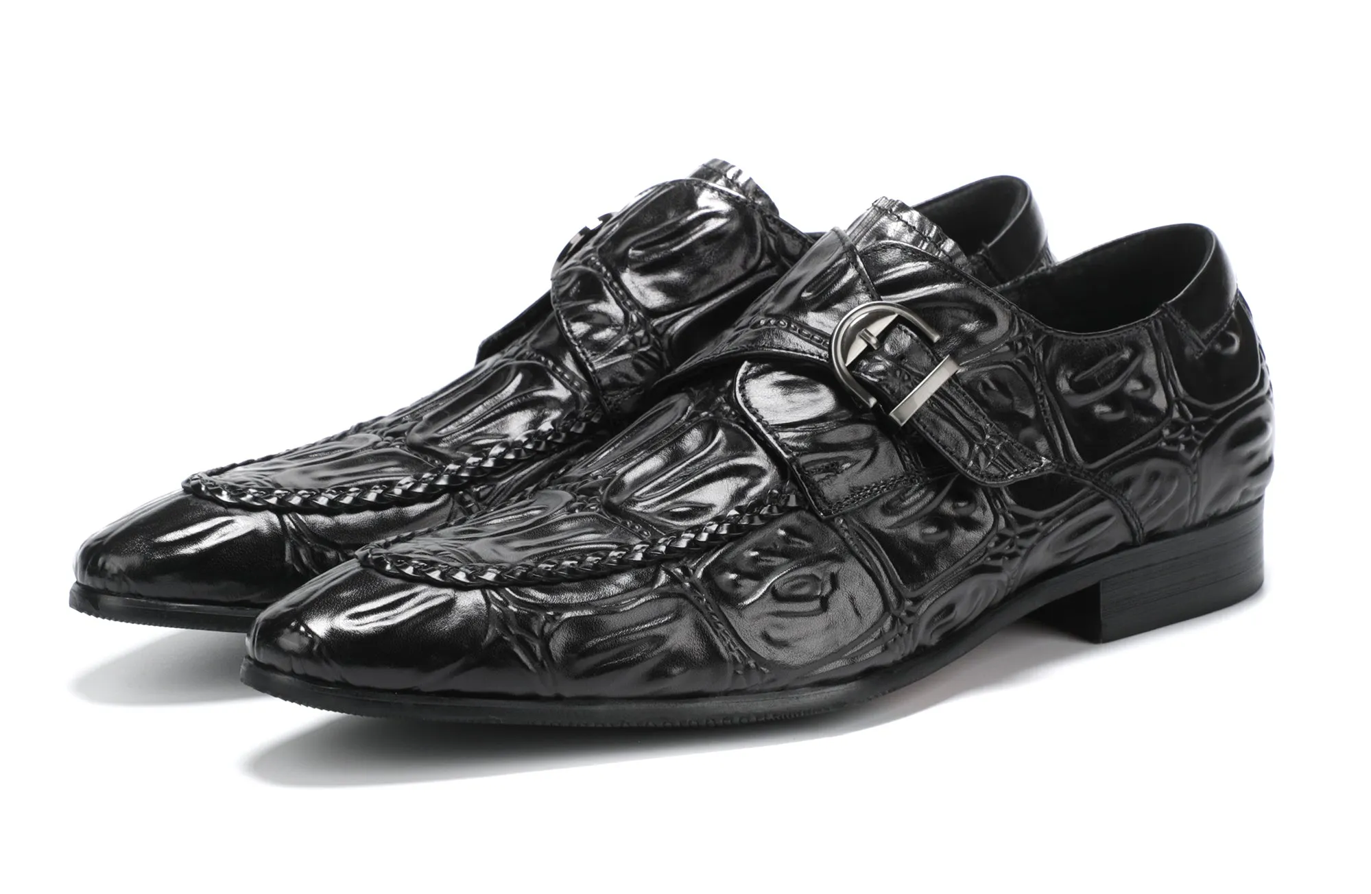 Men's Alligator Buckle Slip On Leather Loafers