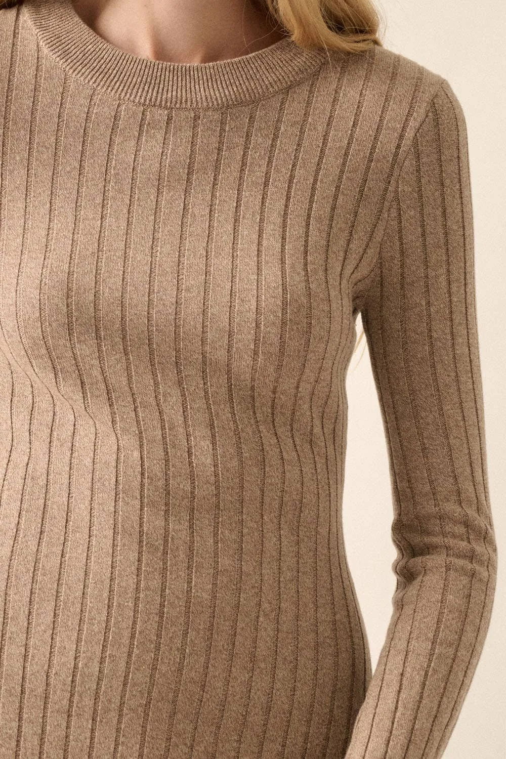 Mocha Ribbed-Knit Midi Dress