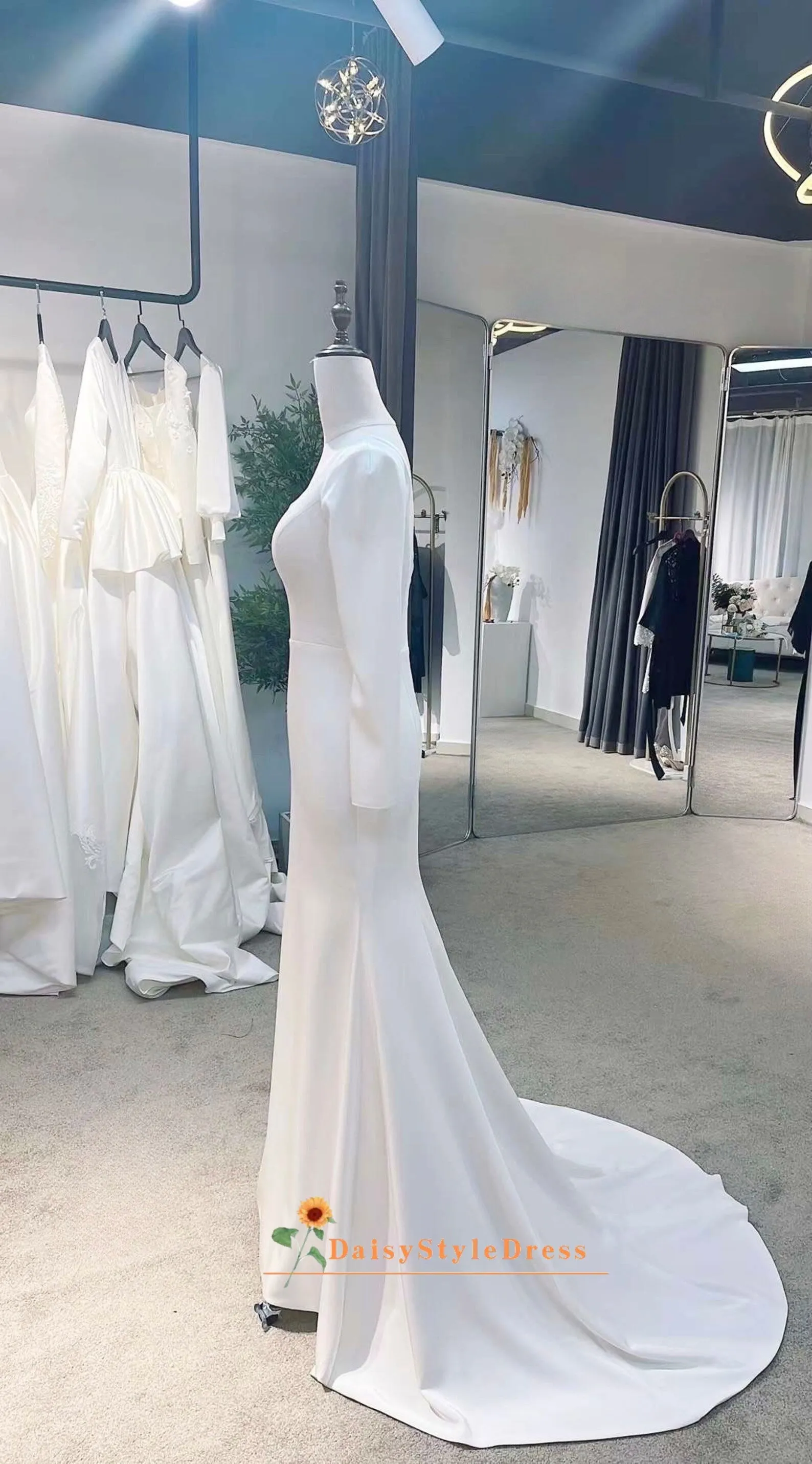 Modest Long Sleeve Square Neckline Wedding Dress