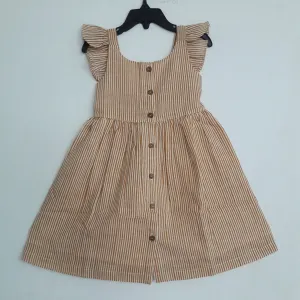 Mustard Stripes Flutter Sleeves Dress