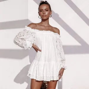 new women sexy off shoulder long sleeve ruffled lace short dress amazon best sale autumn spring dress