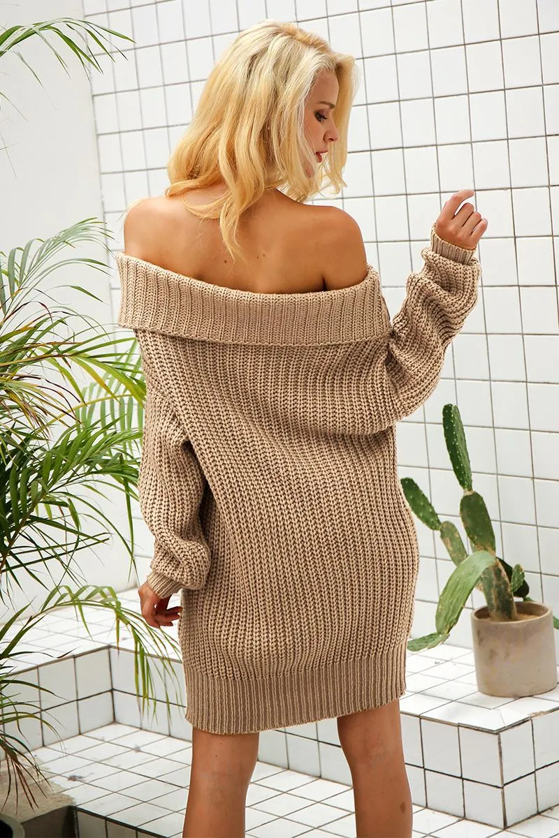 One-Shoulder Autumn/Winter Dress | Knitted Loose Jumper | Casual Pullover