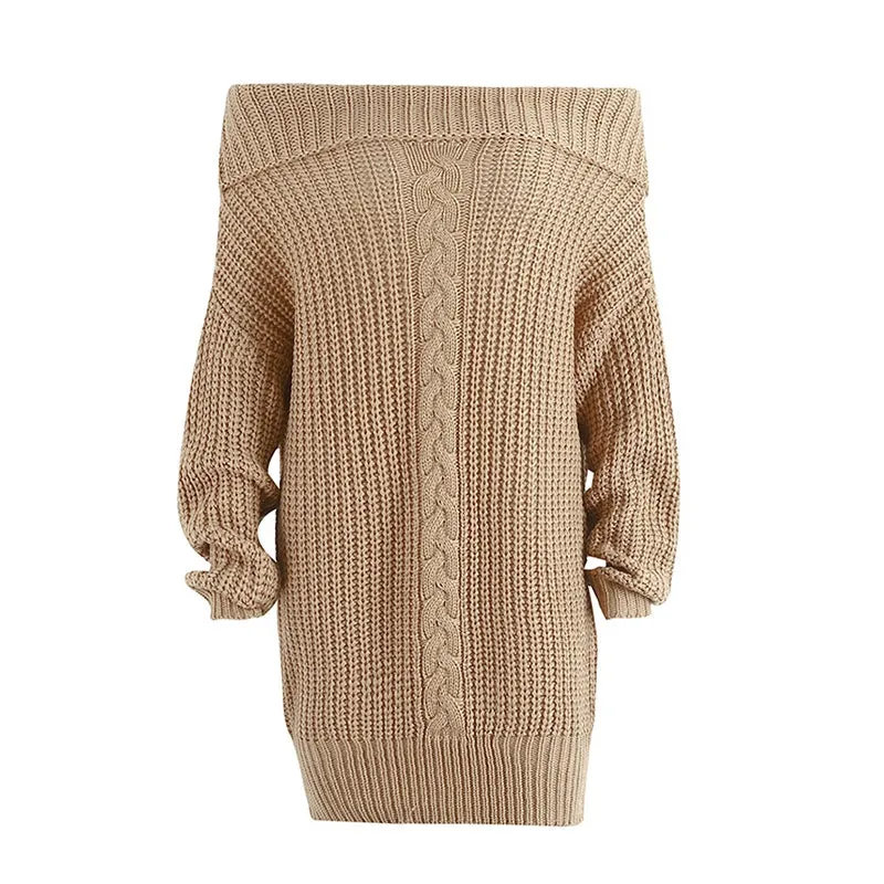 One-Shoulder Autumn/Winter Dress | Knitted Loose Jumper | Casual Pullover