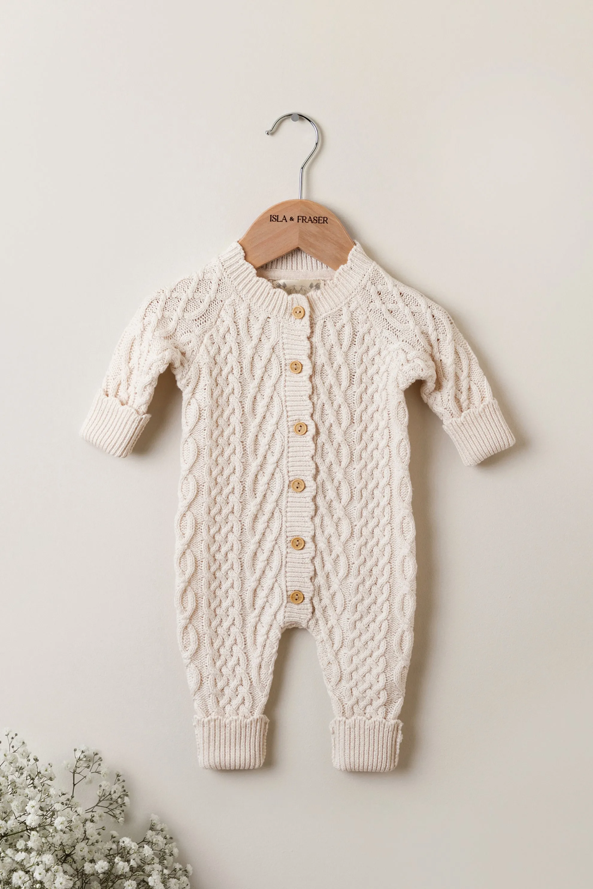 Organic Cotton Cable Knit Baby Romper - Oat