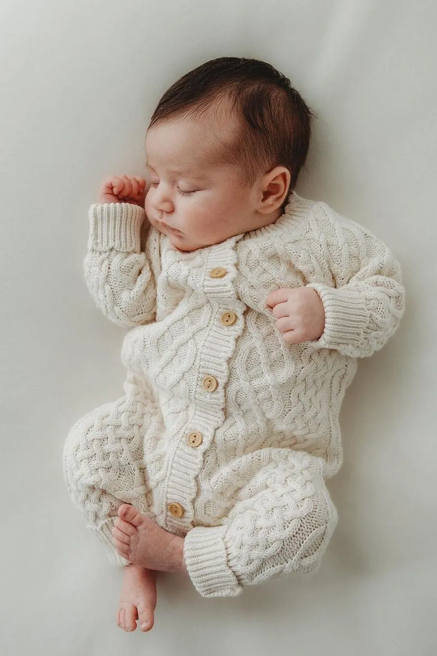 Organic Cotton Cable Knit Baby Romper - Oat