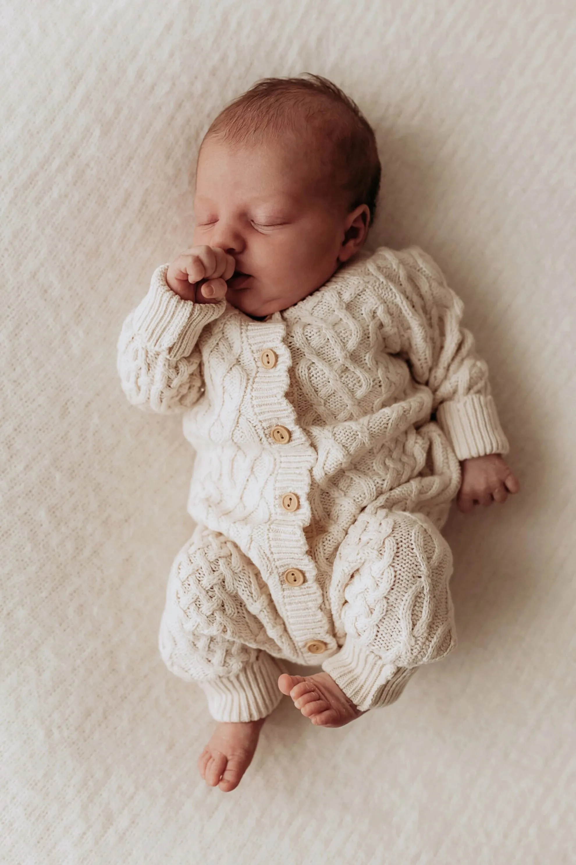 Organic Cotton Cable Knit Baby Romper - Oat