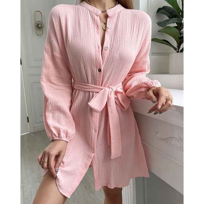 Pink Long Sleeve Mini Dress