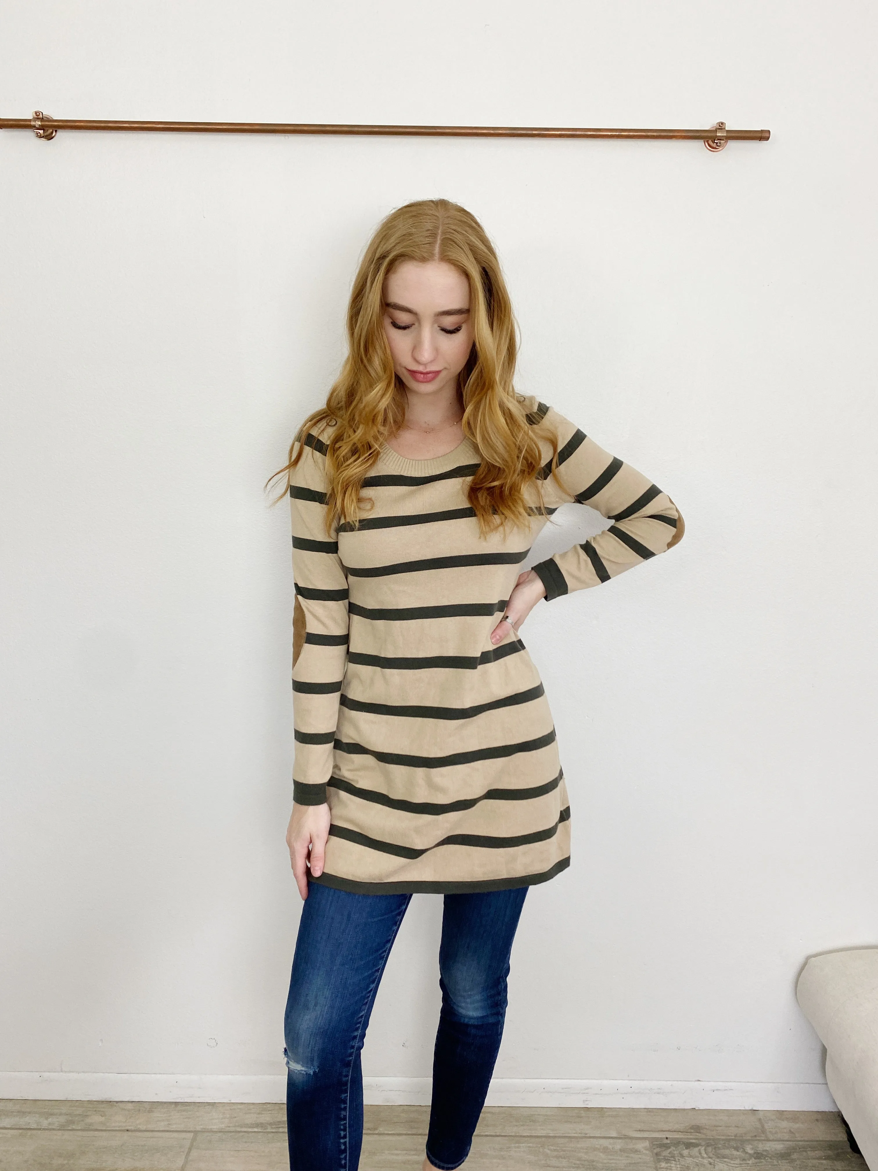 Pink Rose Striped Sweater Tunic Dress Large