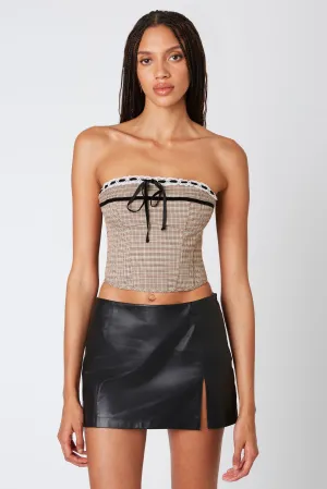 Plaid Ribbon Trim Corset Top