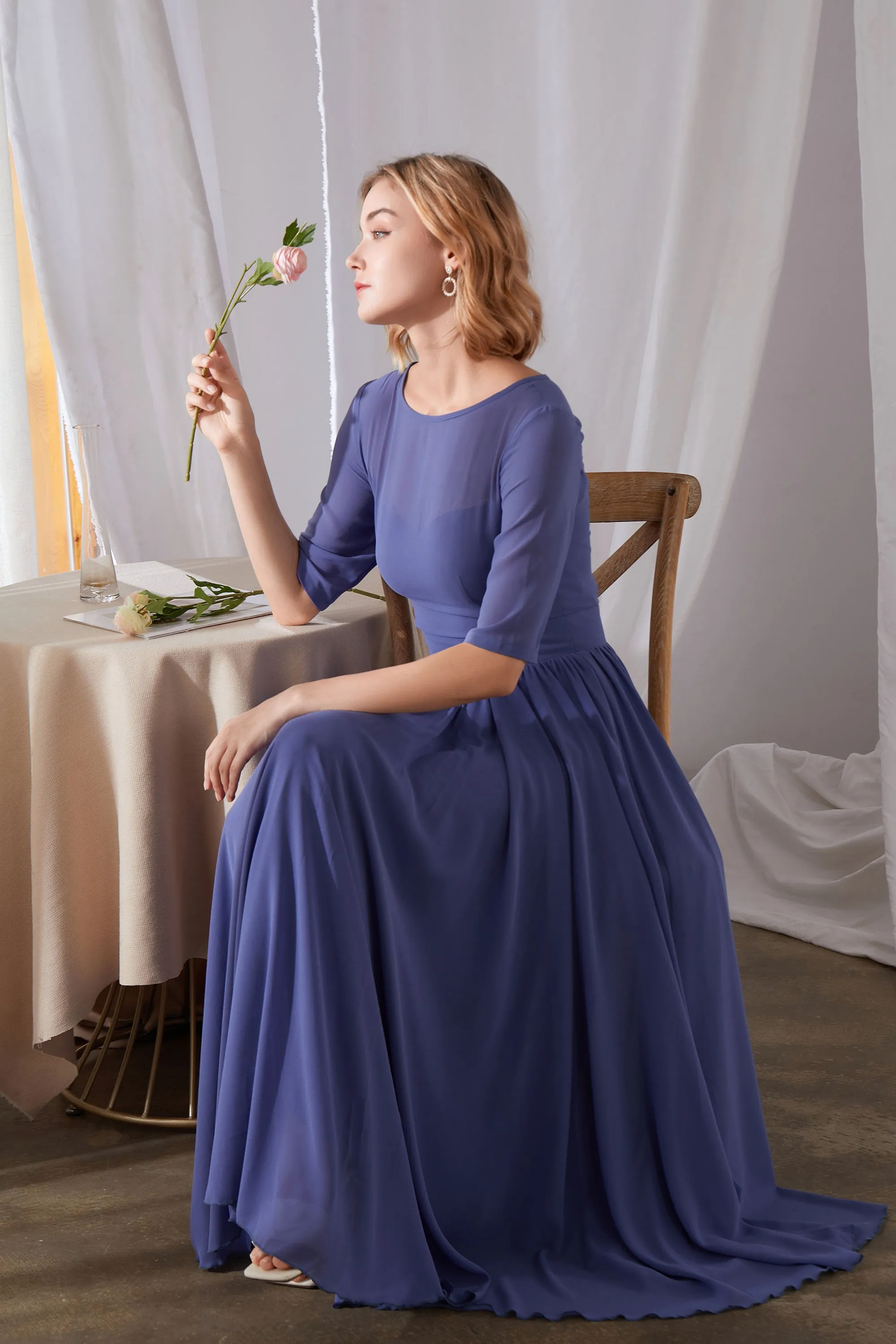 Pleated Maxi Chiffon Dress 3457