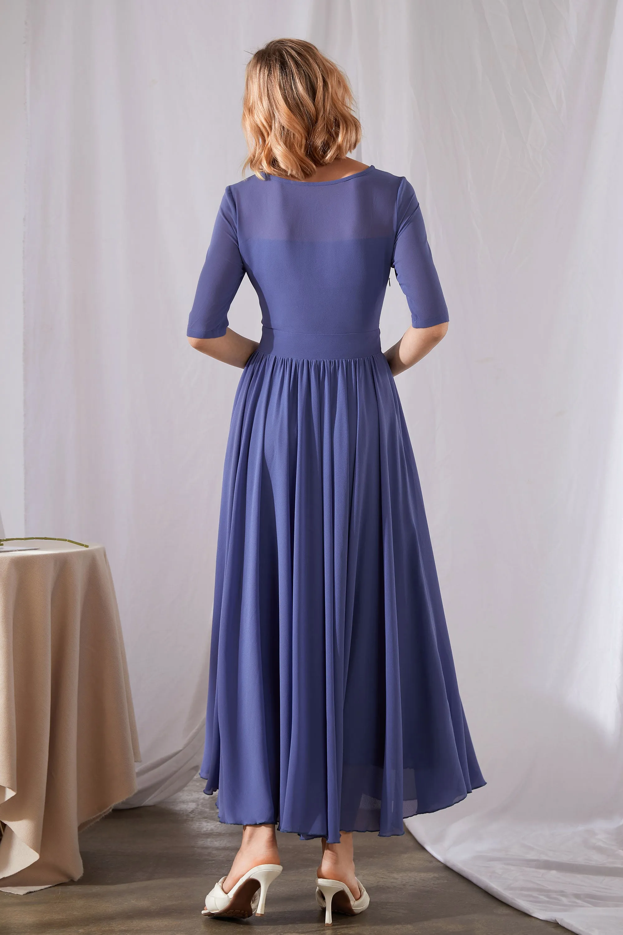 Pleated Maxi Chiffon Dress 3457