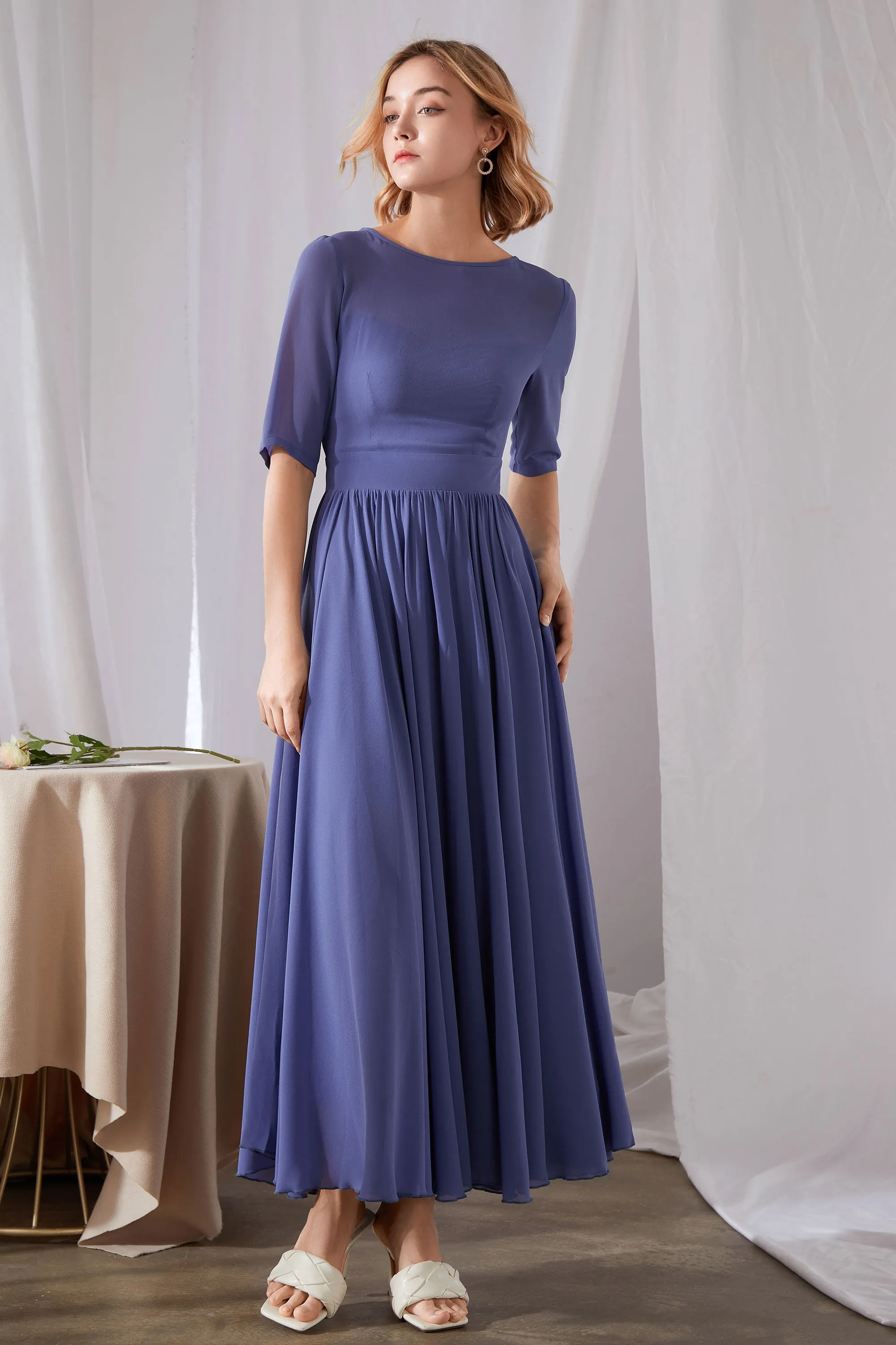 Pleated Maxi Chiffon Dress 3457