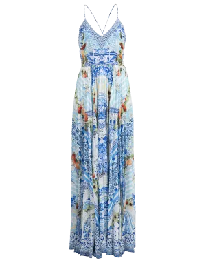 Pleated Maxi Slip Dress