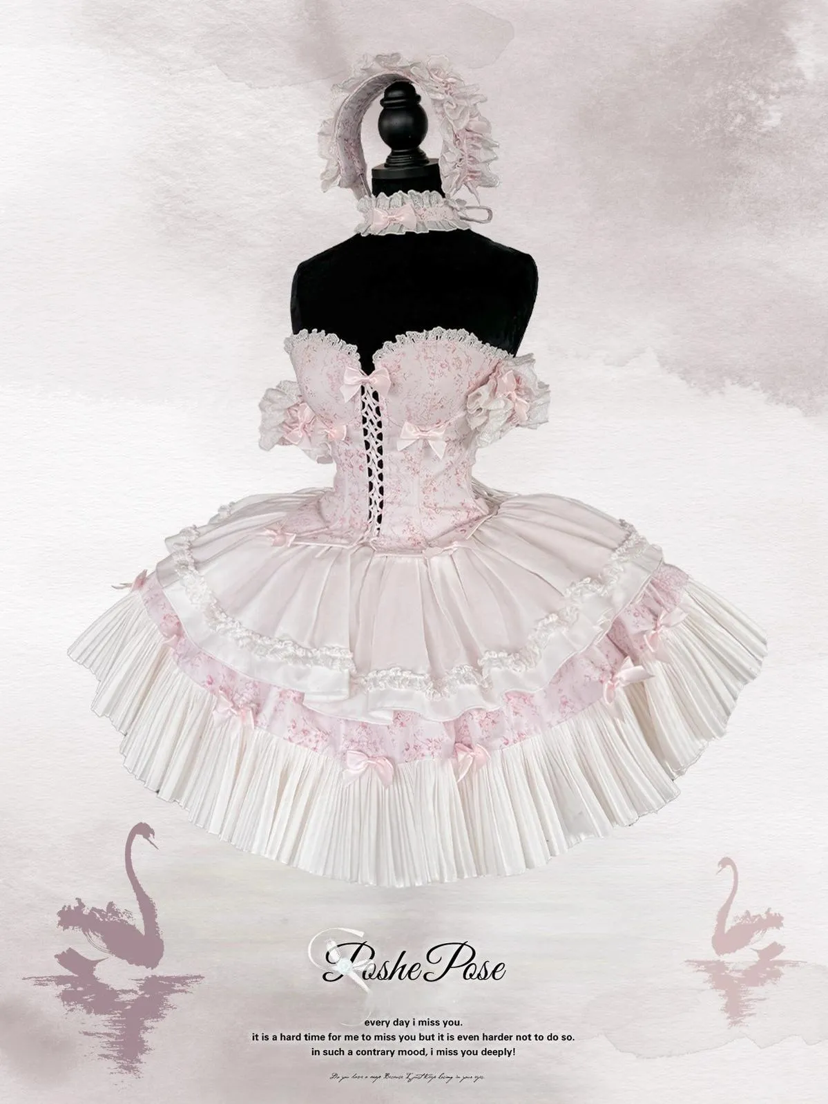 POSHEPOSE~Celadon Overture~Sleeveless Princess Lolita Skirt Suit Fishbone Top Tiered SK