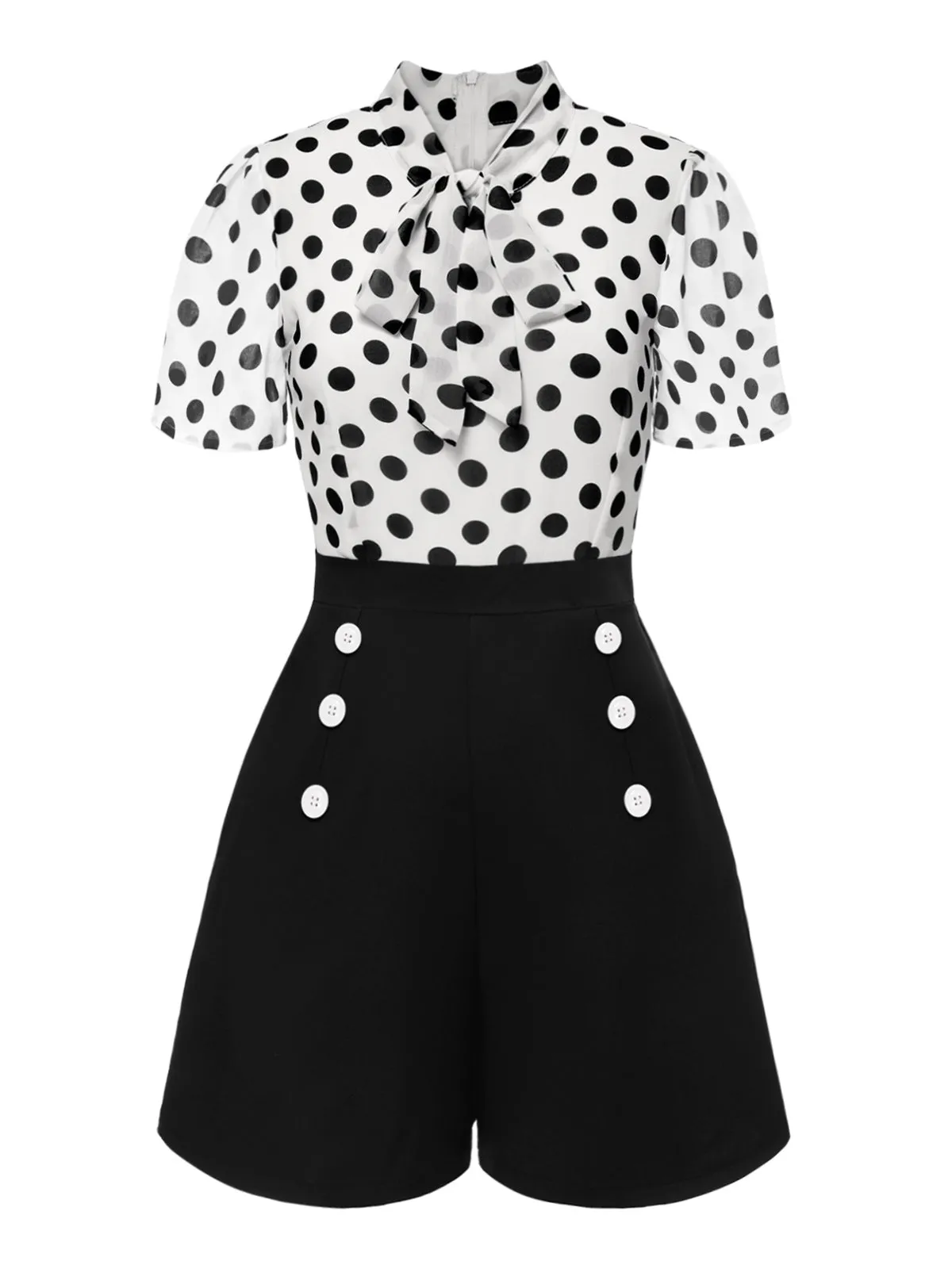 [Pre-Sale] Black And White 1950s Polka Dot Collared Romper