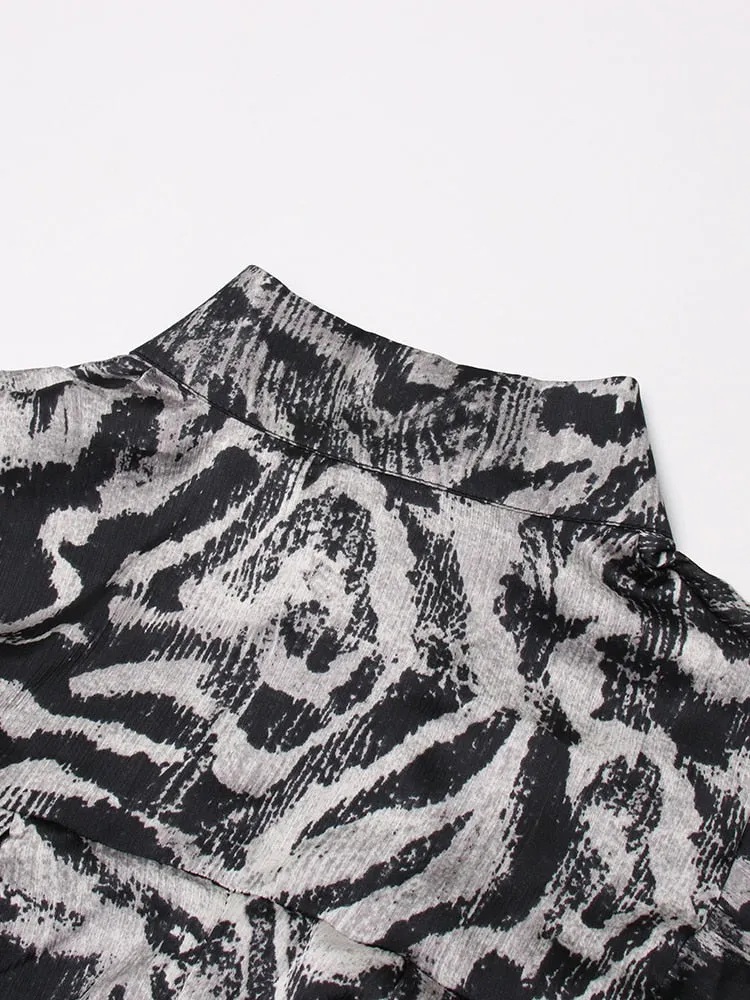 Print Vintage Bowknot Collar Lantern Sleeve Loose Top