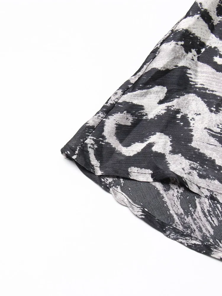 Print Vintage Bowknot Collar Lantern Sleeve Loose Top