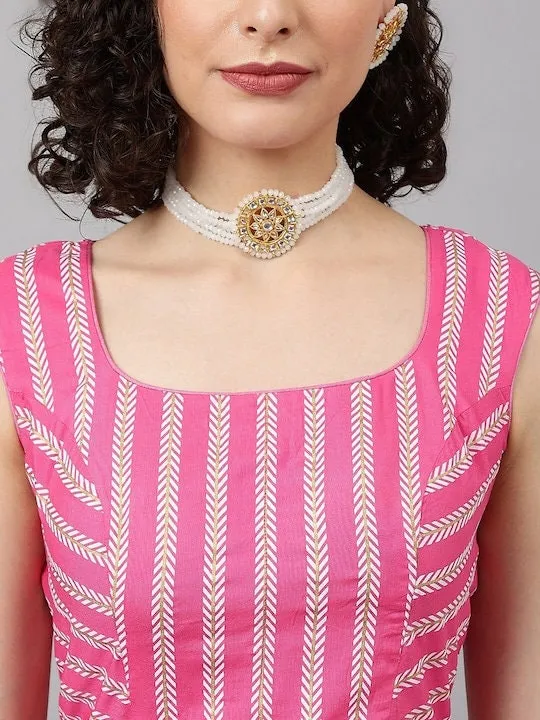 Printed Crop Top With Skirt And Dupatta Set | Lehenga Choli