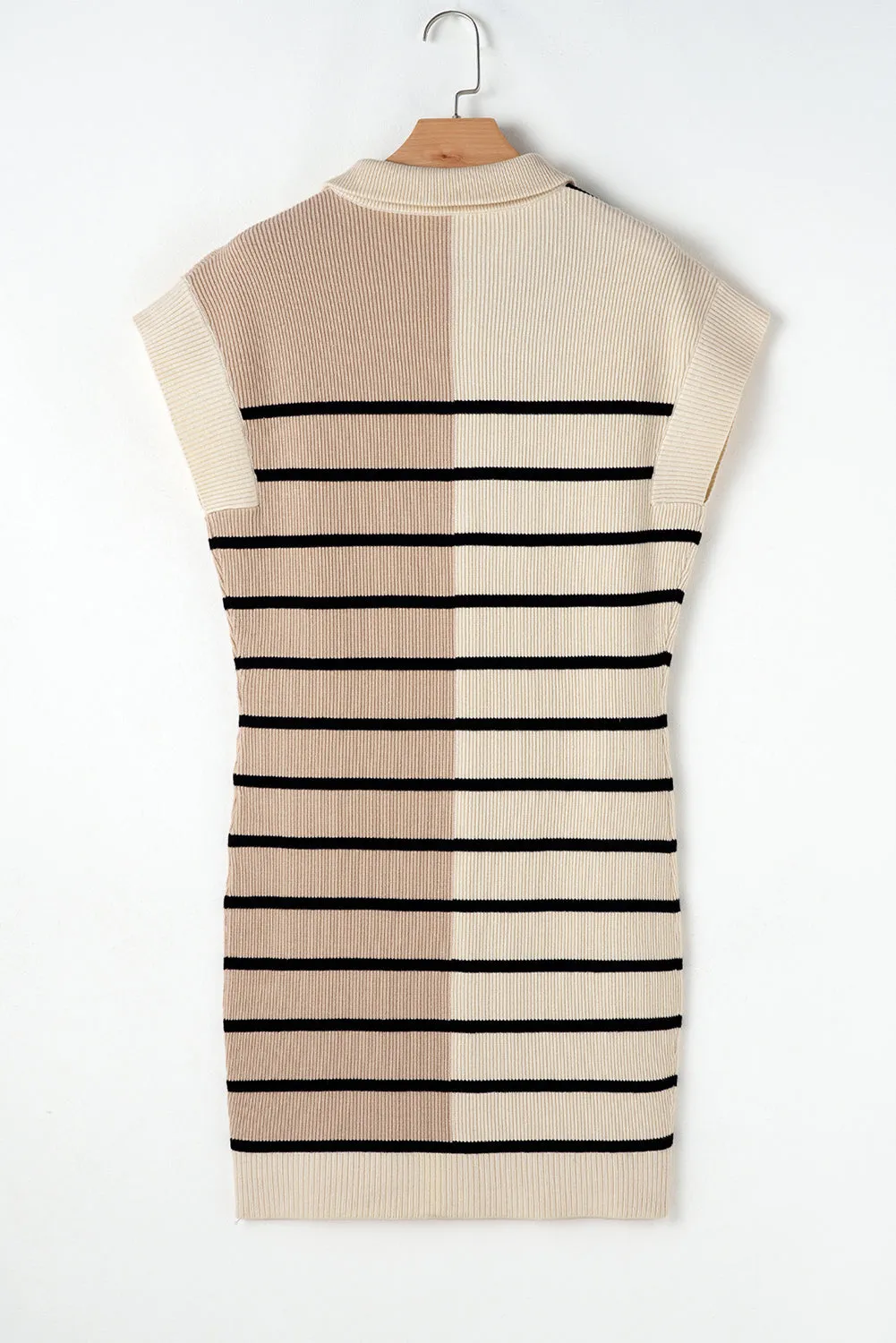 Quarter Zip Collar Short Sleeve Sweater Dress
