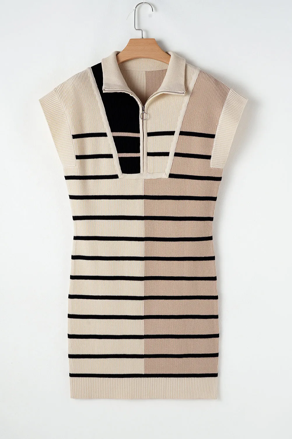 Quarter Zip Collar Short Sleeve Sweater Dress