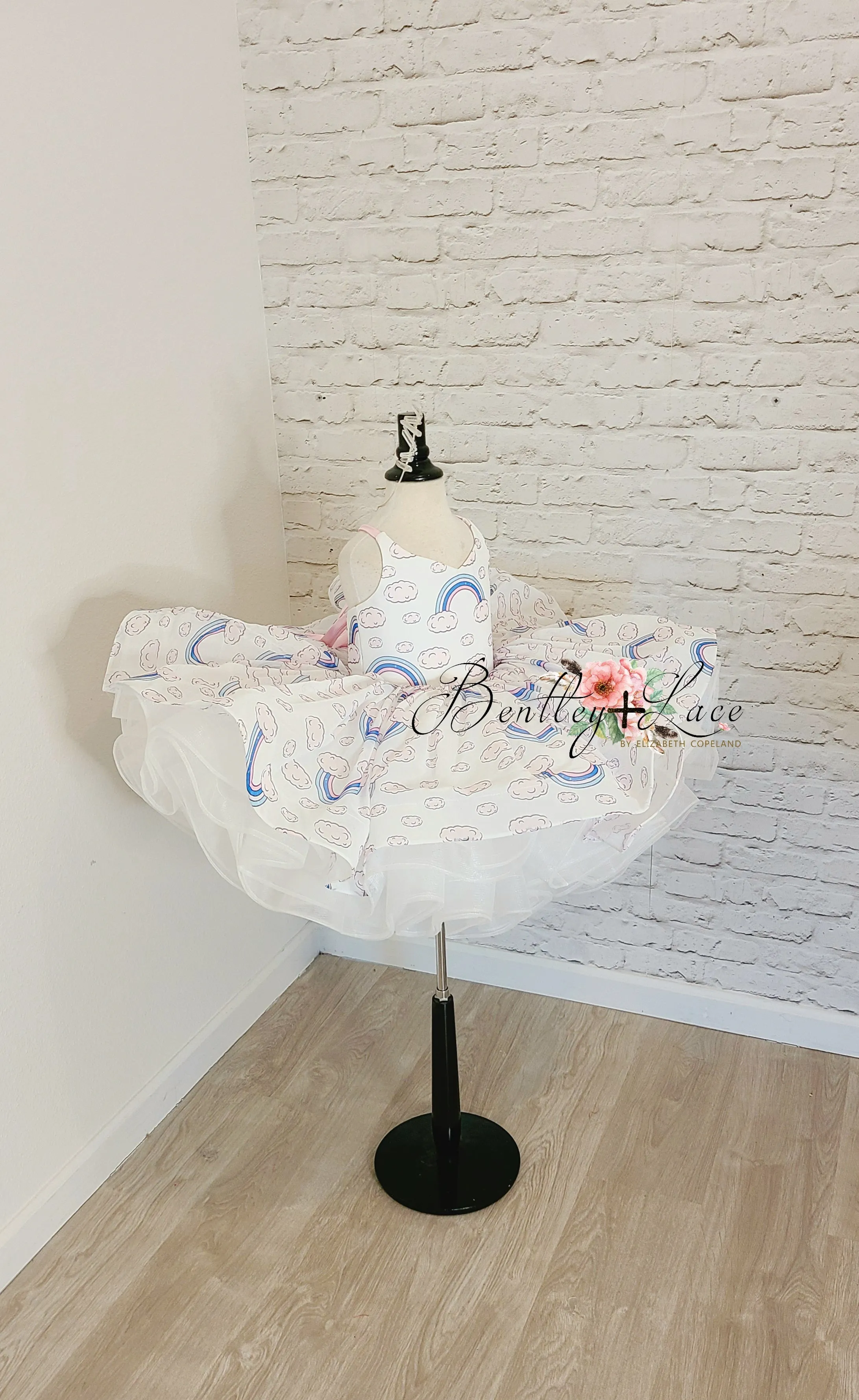 "Rainbow on a cloudy day"- Pink satin ties.  Short Length Dress (3 Year - Petite 4 Year)