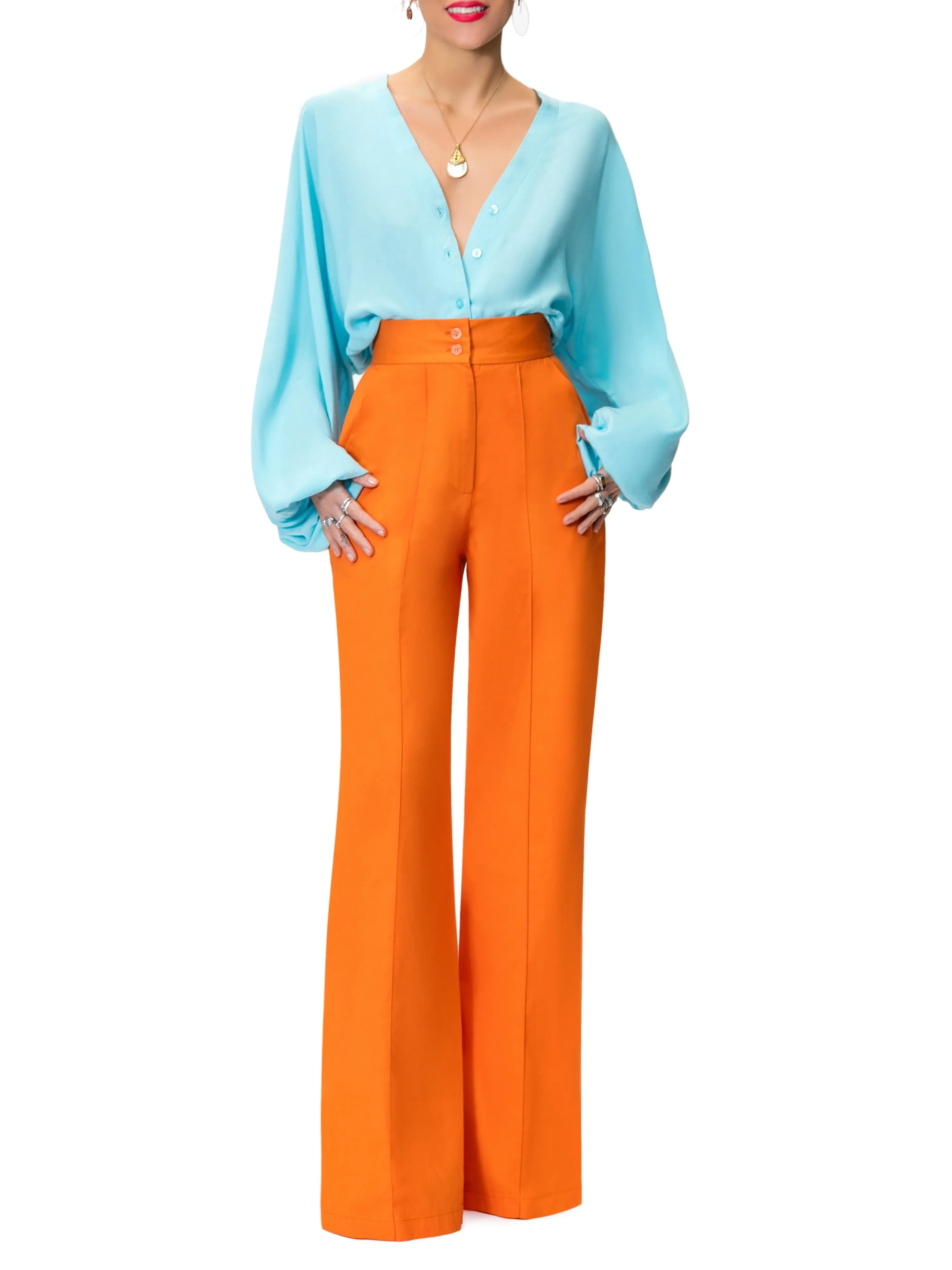 "Tiffany" Blue Bell Sleeve Bodysuit