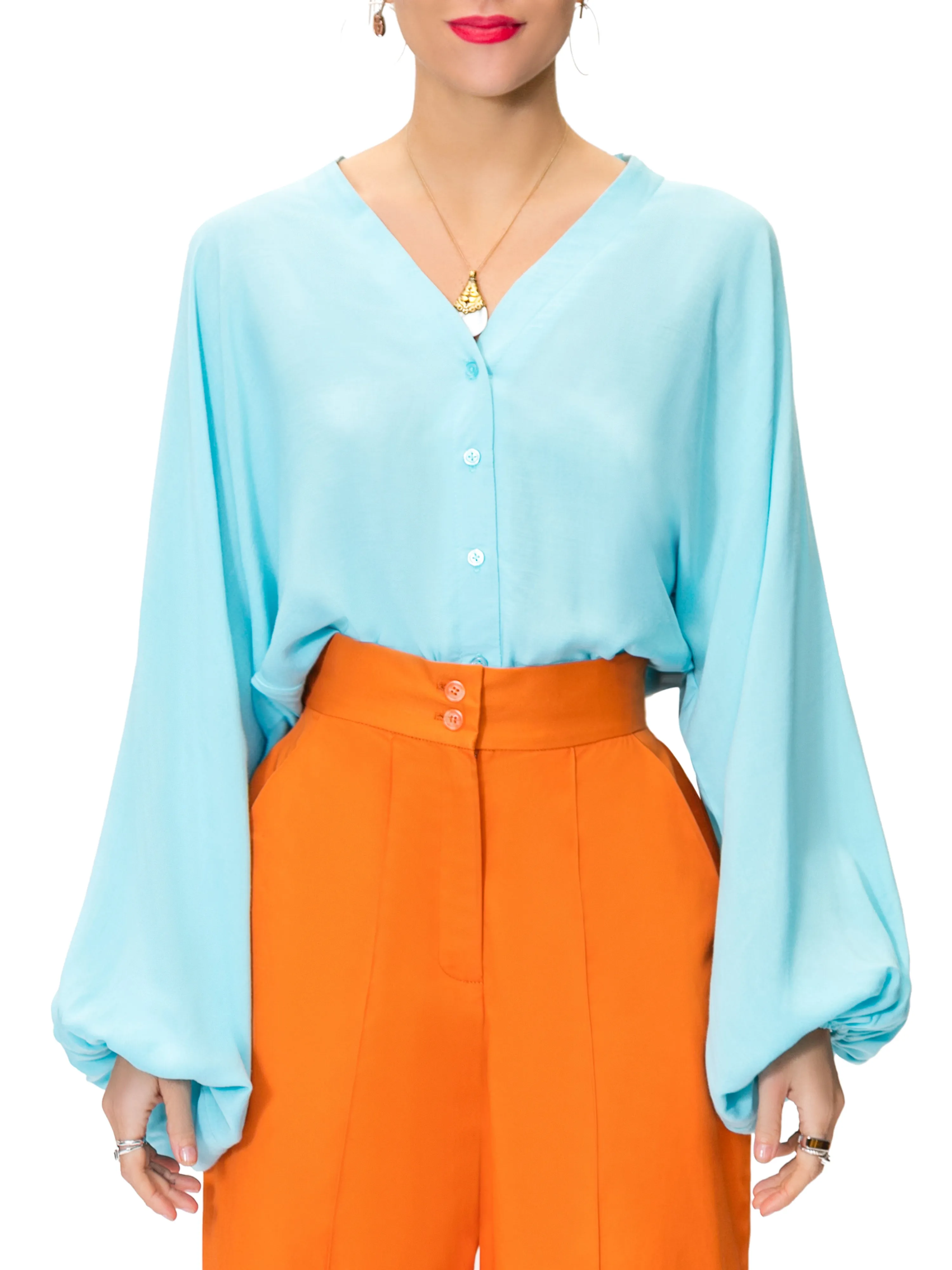 "Tiffany" Blue Bell Sleeve Bodysuit