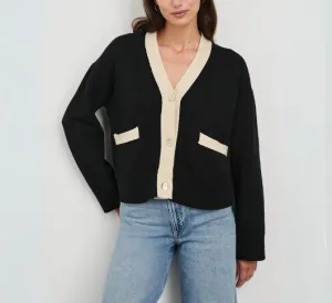 Rails - Geneva V Neck Cardigan with Trim in Black and Ivory