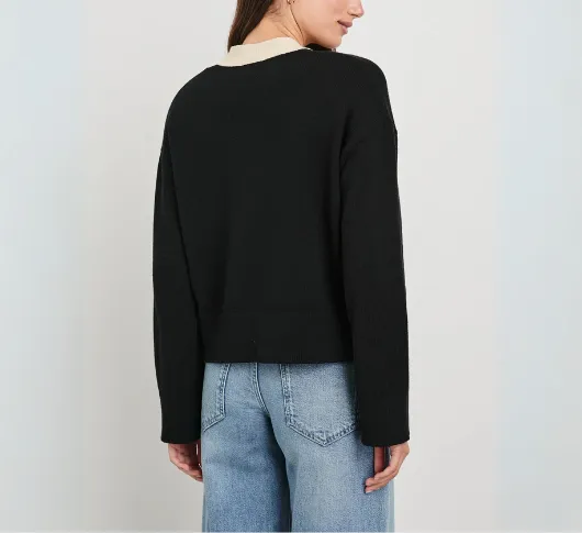 Rails - Geneva V Neck Cardigan with Trim in Black and Ivory