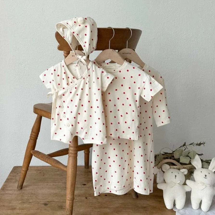 Red Dot baby Romper   Bonnet
