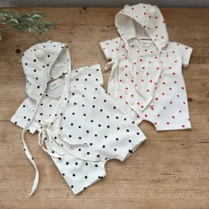 Red Dot baby Romper   Bonnet
