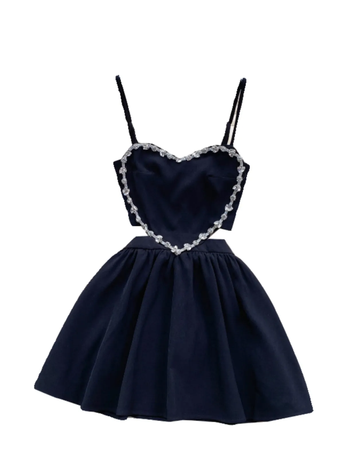 Rhinestone Studded Pleated Slip Dress