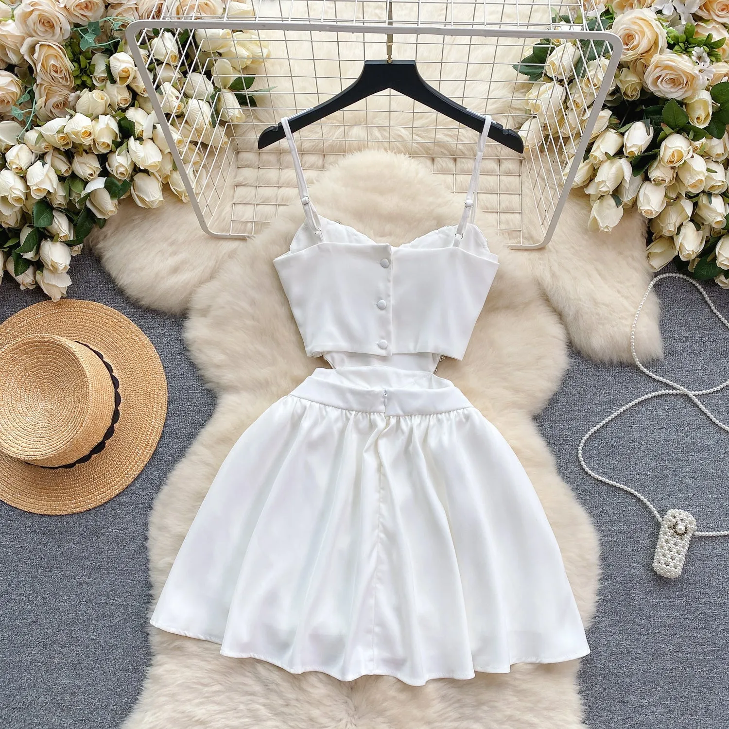 Rhinestone Studded Pleated Slip Dress