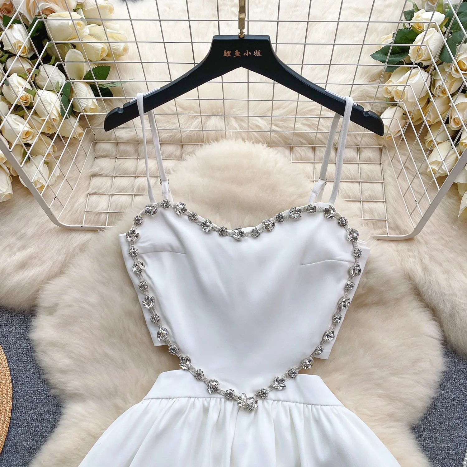 Rhinestone Studded Pleated Slip Dress