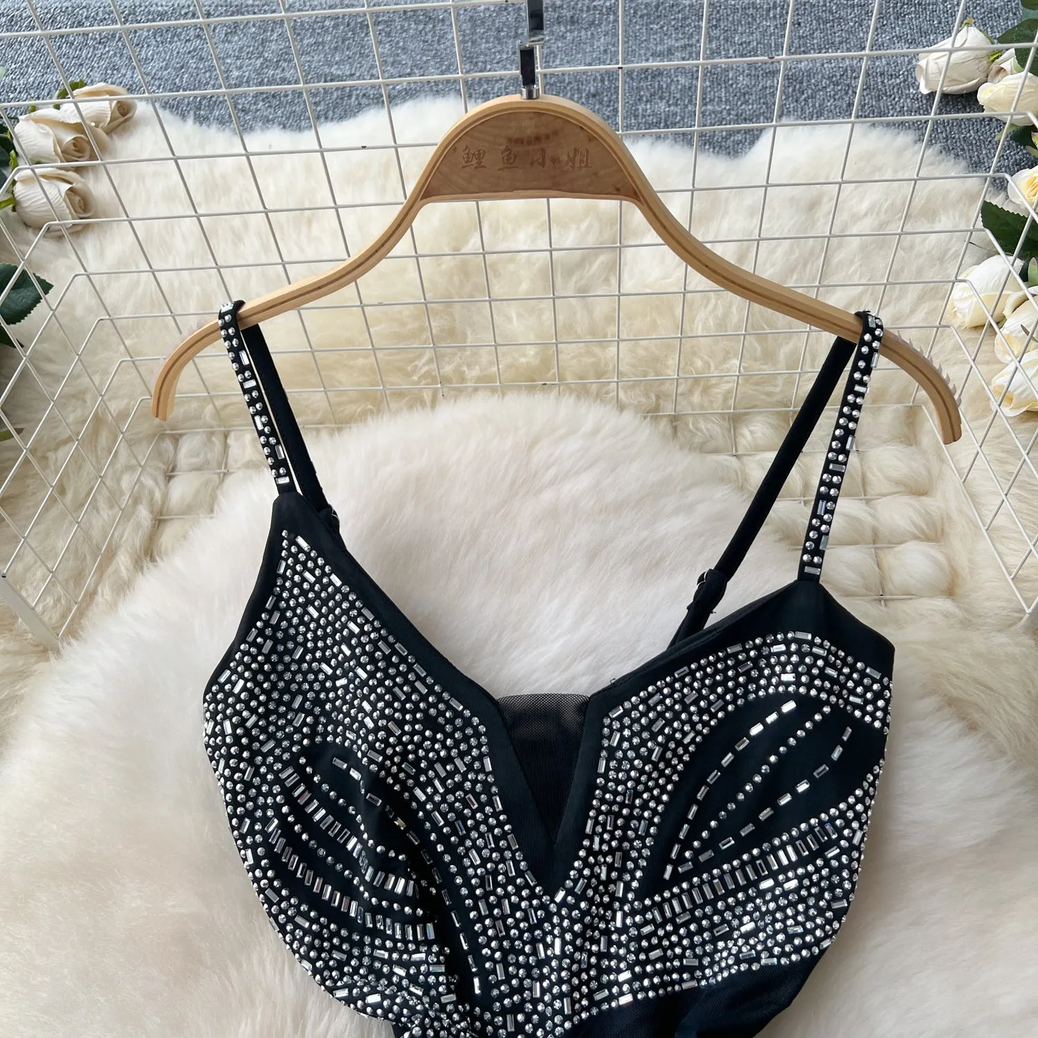Rhinestone Studded See-through Slip Dress