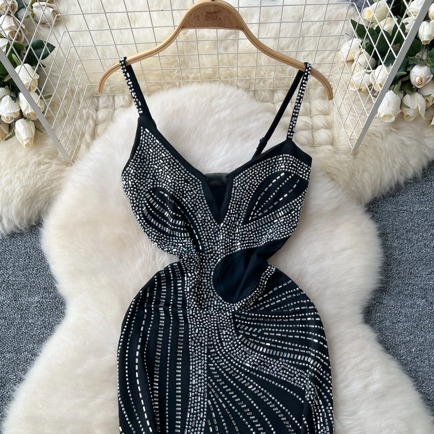 Rhinestone Studded See-through Slip Dress