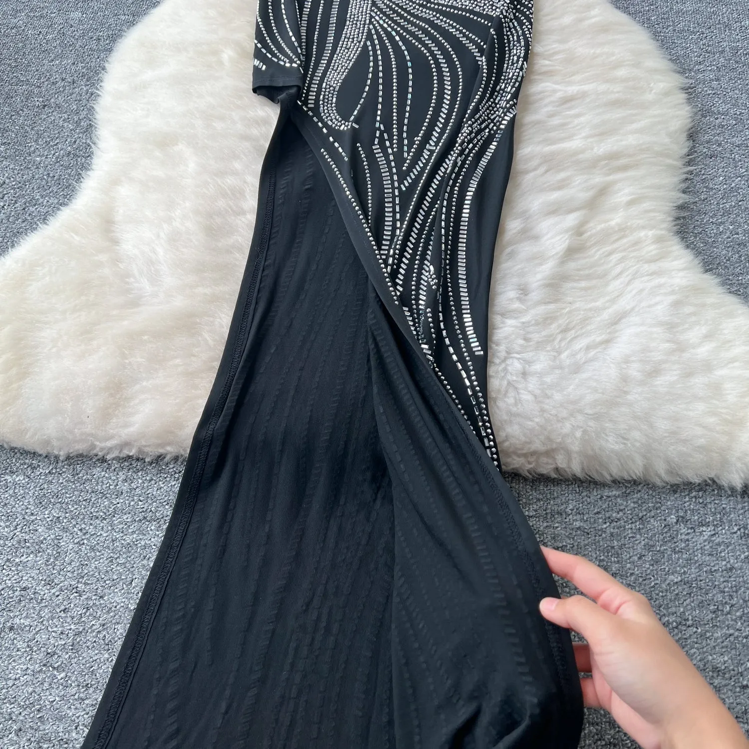 Rhinestone Studded See-through Slip Dress