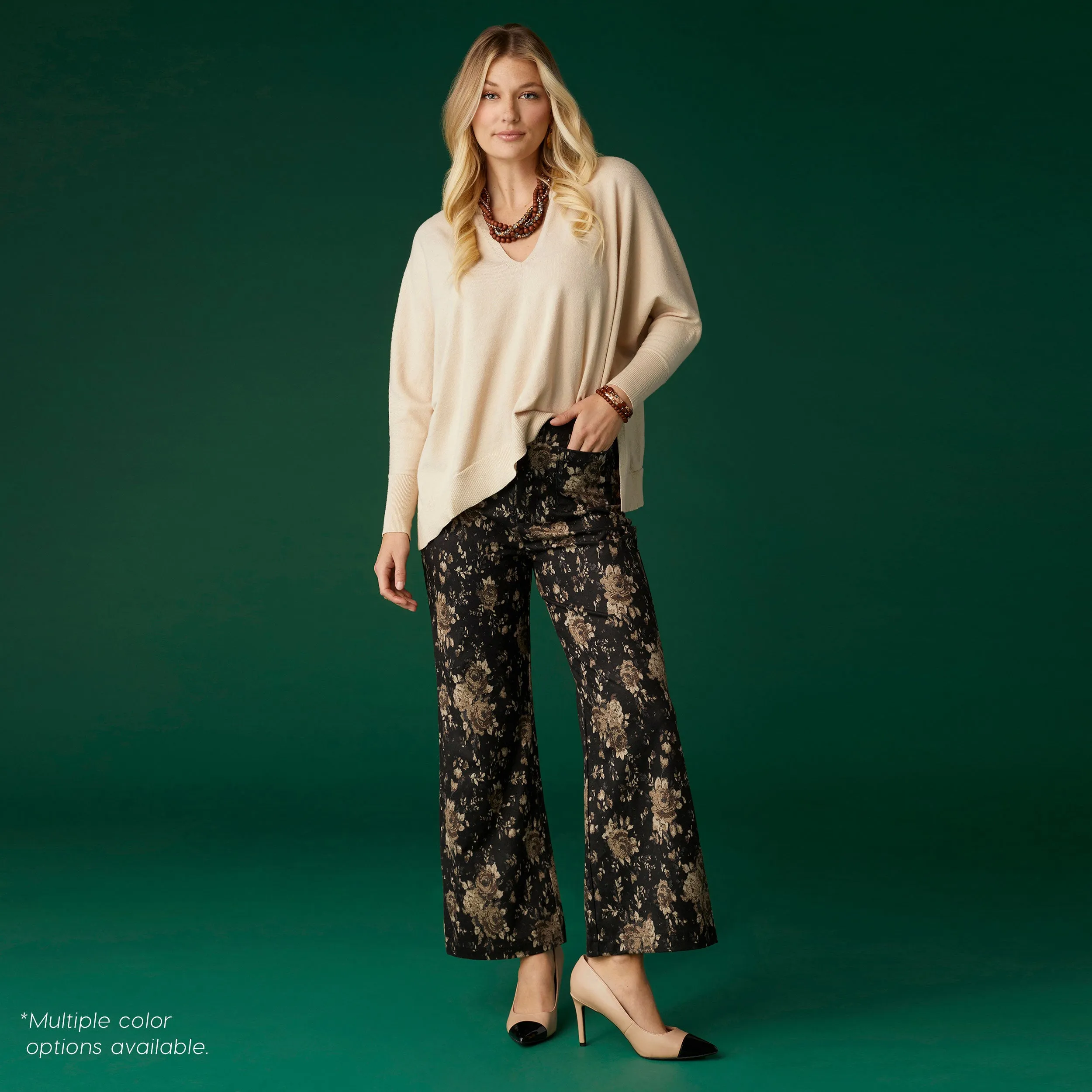 Rila Fine Gauge V-Neck Sweater with Side Slit - Taupe