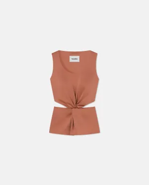 Roanne - Sale Cut-Out Slip Satin Top - Brown Terra