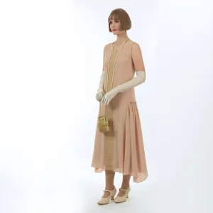 Roaring 20s formal evening dress in light brown with lace detail