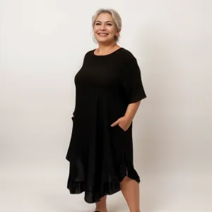 ROCKTHOSECURVES FRILLED DIPPED HEM ROUND NECK SHORT SLEEVE DRESS