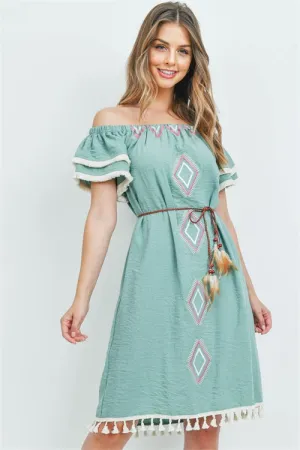 Sage Green Cold Shoulder Boho Dress