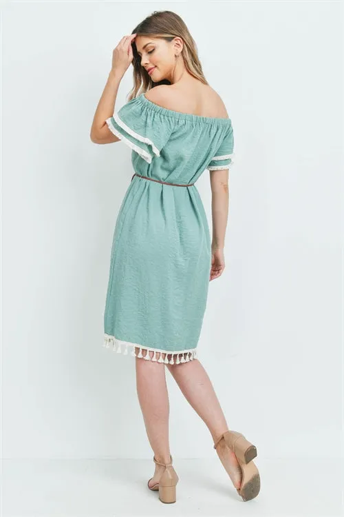 Sage Green Cold Shoulder Boho Dress